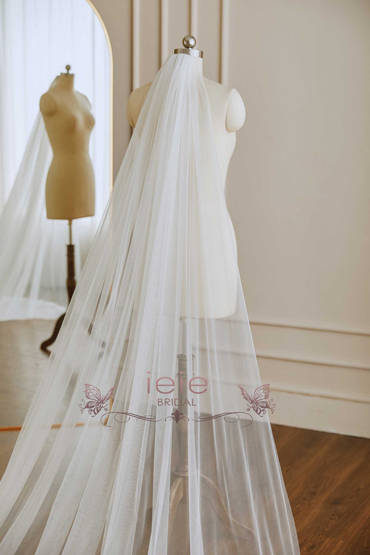 ieie Bridal Long Cathedral Wedding Veil with Pearls VG3049 Chapel - 90 Inches / White