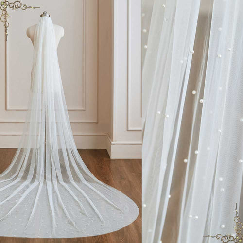Ivory Cathedral Long Wedding Veil Appliques With Comb Bridal Lace Veil –  Simibridaldresses