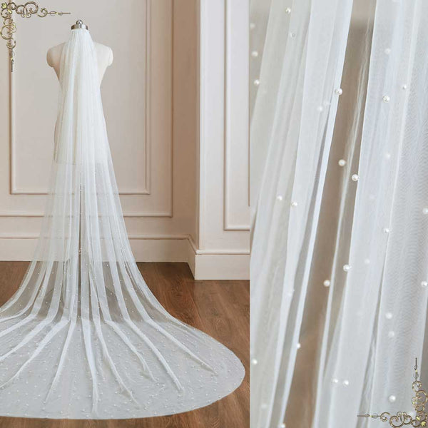 One Blushing Bride Lace Fingertip Wedding Veil, White / Off White / Ivory Bridal Veil Off White / Diamond / Fingertip 35-38 inch / No Beading