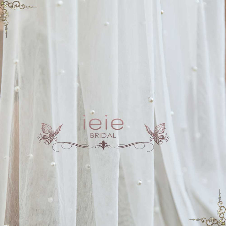 ieie Bridal Long Cathedral Wedding Veil with Pearls VG3049 Chapel - 90 Inches / White