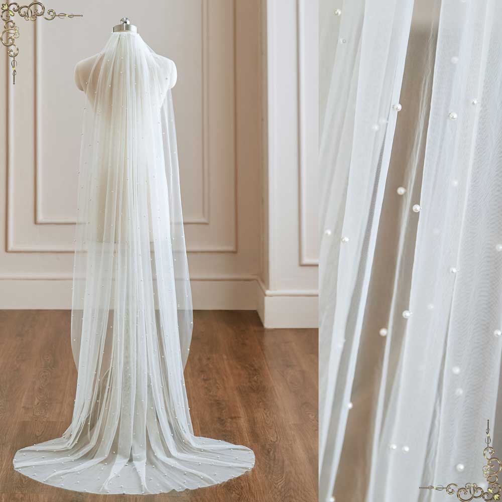 Long Chapel Wedding Veil with Pearls VG3049