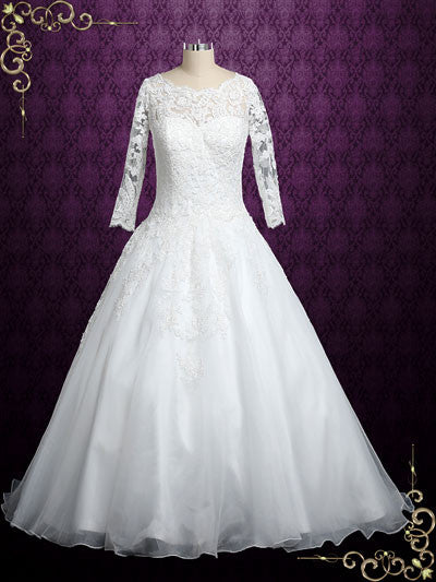 Long Sleeves Lace Ball Gown Wedding Dress | Nicole