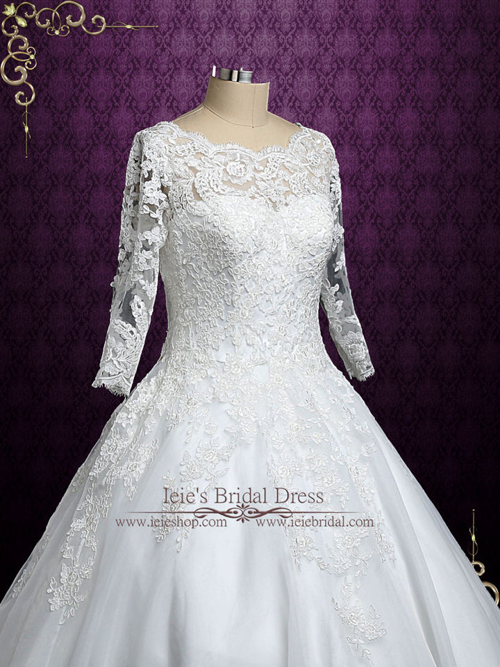 Long Sleeves Lace Ball Gown Wedding Dress | Nicole