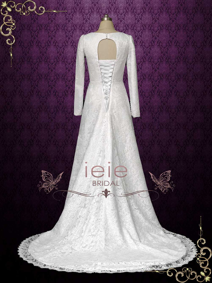 long sleeve keyhole back wedding dress Keyhole Back Long Sleeves Mermaid Lace Wedding Dress AWD1867
