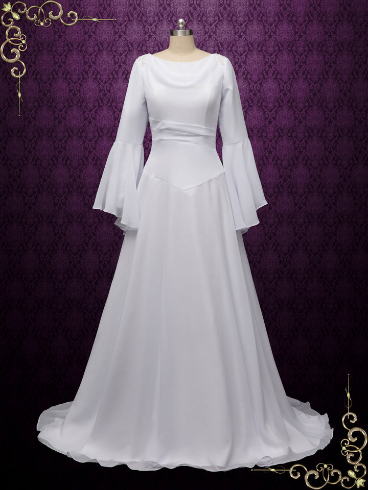 Chiffon Medieval Wedding Dress with Long Sleeves SANCHIA