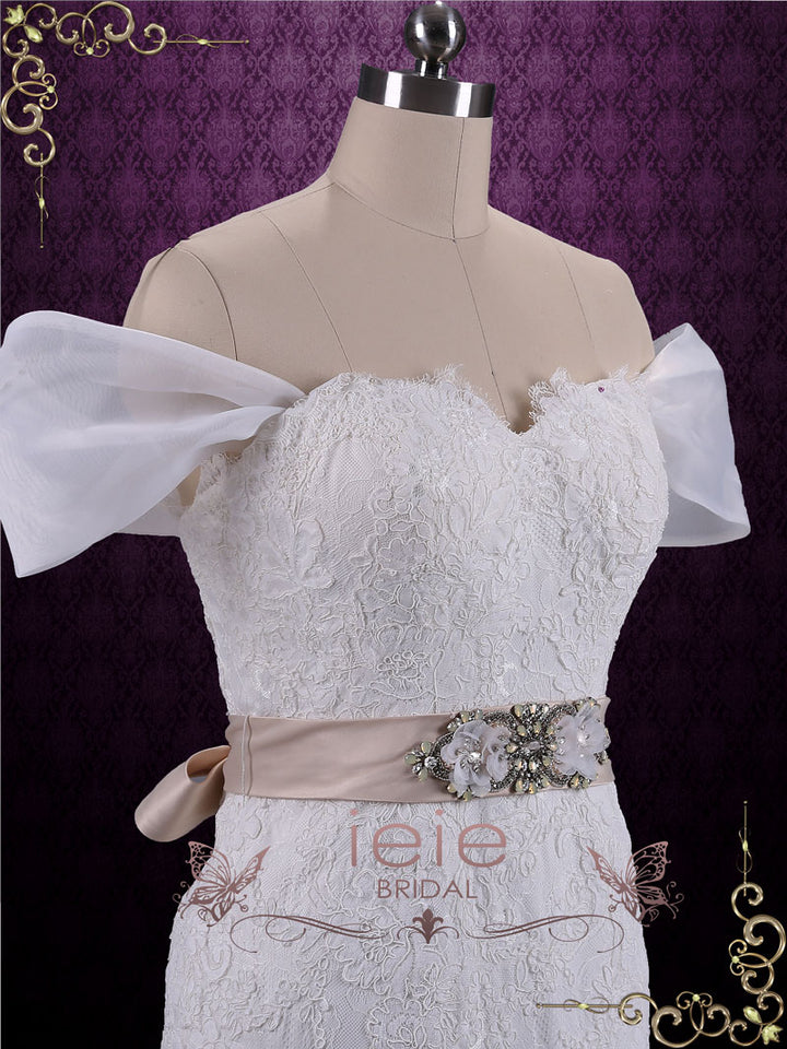 Off Shoulder Lace Fit and Flare Wedding Dress JOYCE