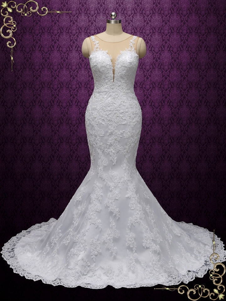 Lace Mermaid Wedding Dress with Illusion Neckline JERI