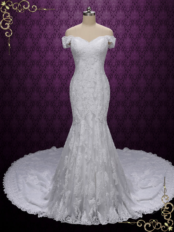 Off the Shoulder Lace Mermaid Wedding Dress | JENNIE