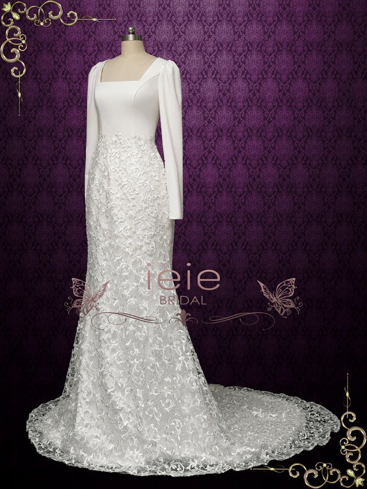 Long Sleeves Wedding Dress with Lace Skirt AMIRA