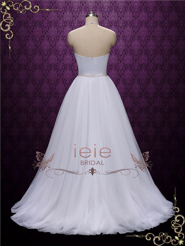 Simple Elegant Minimalist Halter Soft Tulle Wedding Dress | Paris