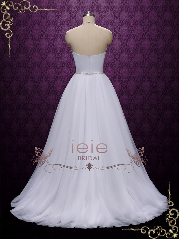 Simple Elegant Minimalist Halter Soft Tulle Wedding Dress | Paris Size 16W-30W / Ivory Simple Elegant Minimalist Halter Soft Tulle Wedding Dress | Paris Size 16W-30W / Ivory