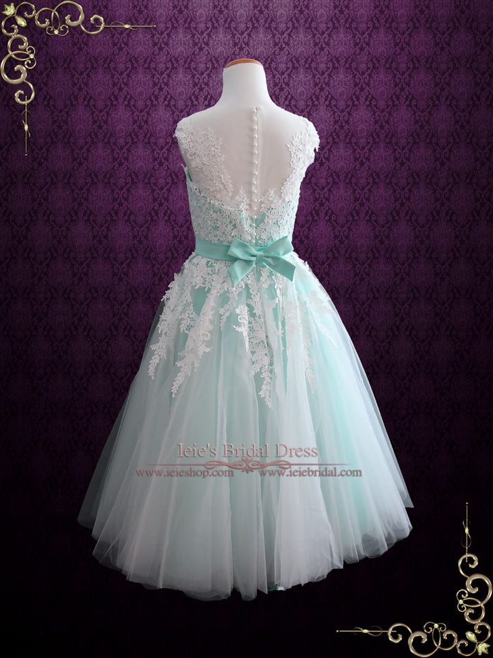 Mint Green Retro Lace Tea Length Prom Formal Dress | Rosalie