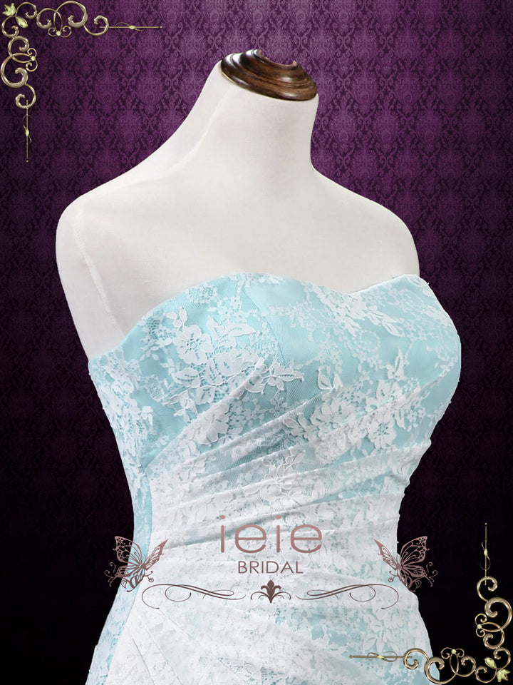 Mint Green Strapless Lace Wedding Dress BRENNA Size 28W / White Mint Green Strapless Lace Wedding Dress BRENNA Size 28W / White