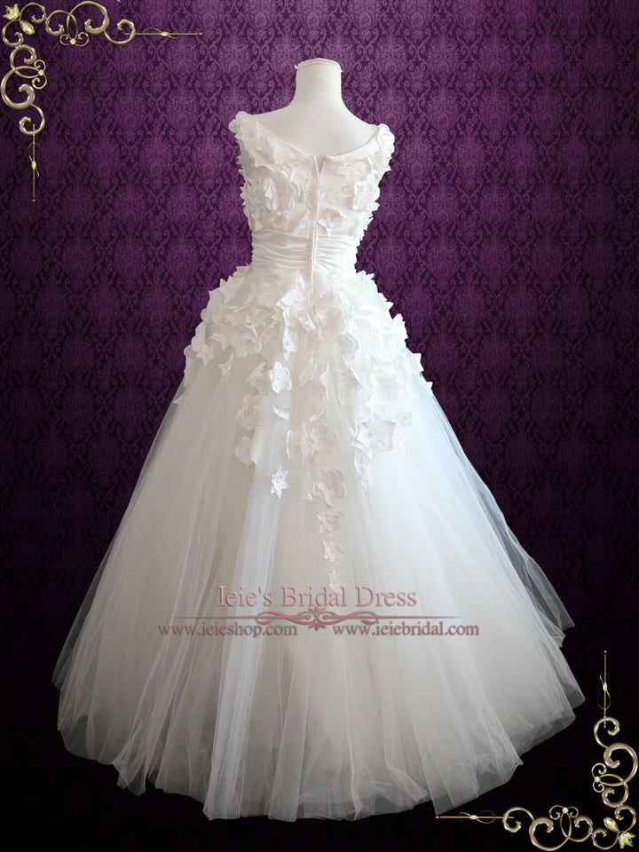 Modest A-line Wedding Dress with Hand made Satin Flowers SNOW