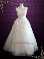 Modest A-line Wedding Dress with Hand made Satin Flowers SNOW