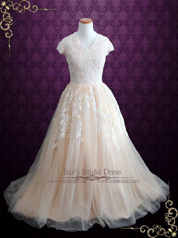 Modest Lace Ball Gown Wedding Dress | Jenni