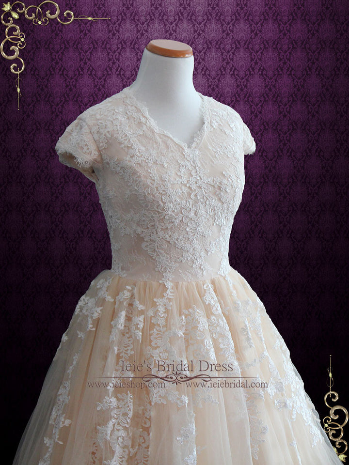 Modest Lace Ball Gown Wedding Dress | Jenni