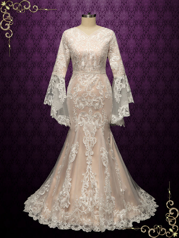 Modest Champagne Lace Wedding Dress KATELL