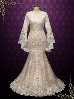 Modest Champagne Lace Wedding Dress KATELL