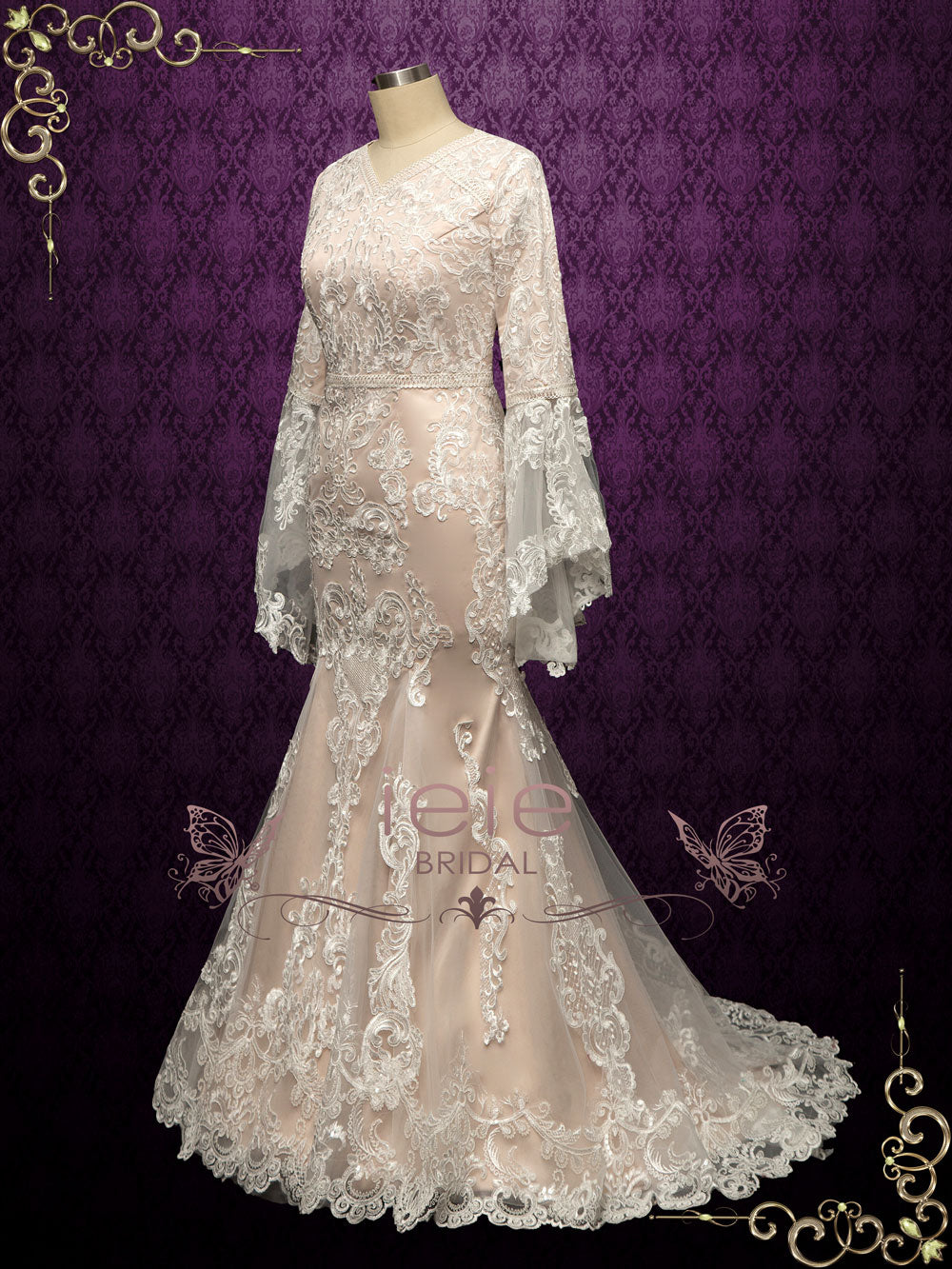 Modest Champagne Lace Wedding Dress KATELL