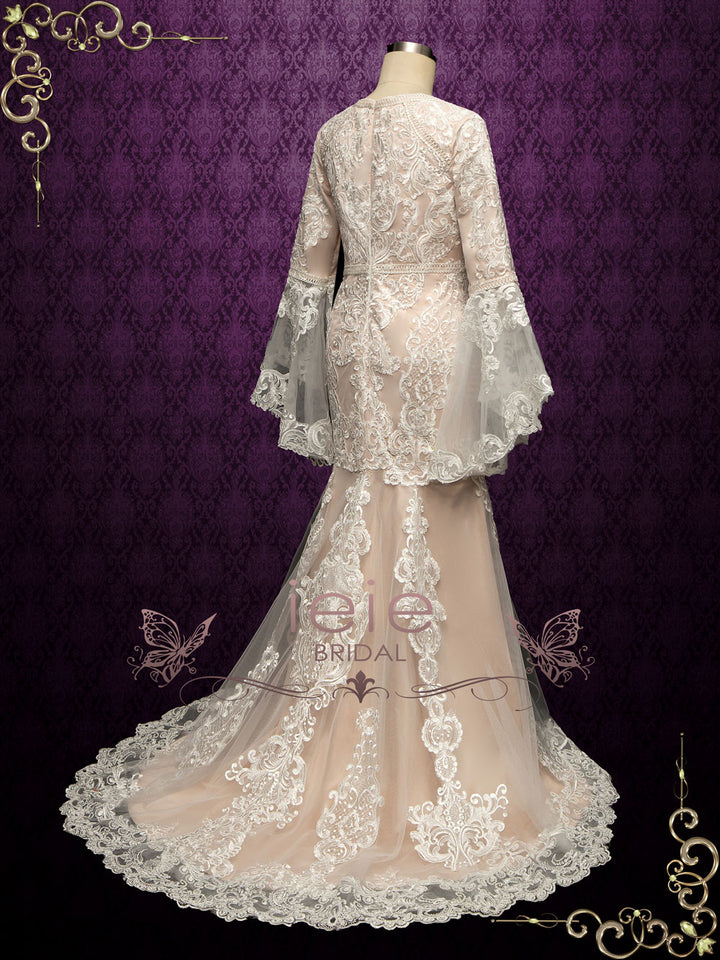 Modest Champagne Lace Wedding Dress KATELL