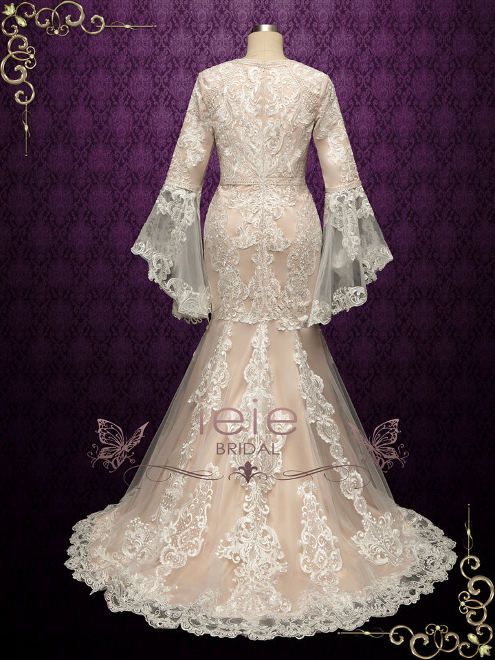 Modest Champagne Lace Wedding Dress KATELL