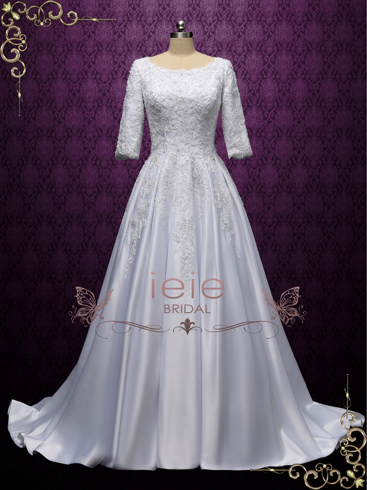 Modest Lace Wedding Dress with Half Sleeves AMBROSE