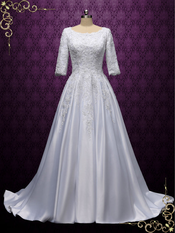 Modest Lace Wedding Dress with Half Sleeves AMBROSE