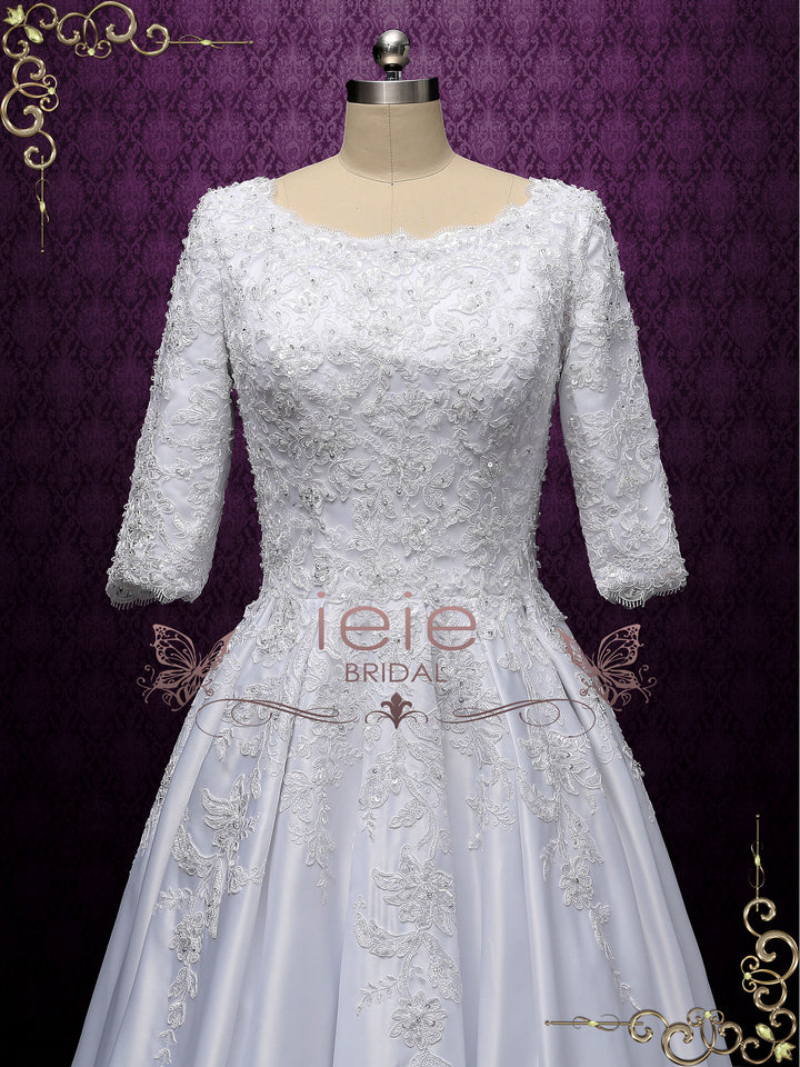 Modest Lace Wedding Dress with Half Sleeves AMBROSE