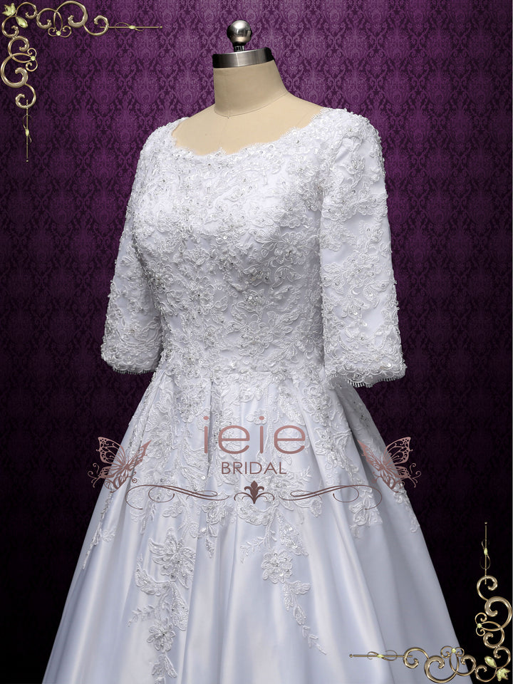 Modest Lace Wedding Dress with Half Sleeves AMBROSE