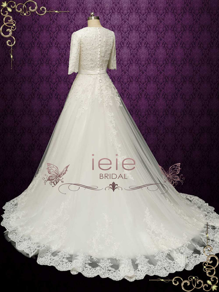 Modest Lace Wedding Dress with Half Sleeves LYA
