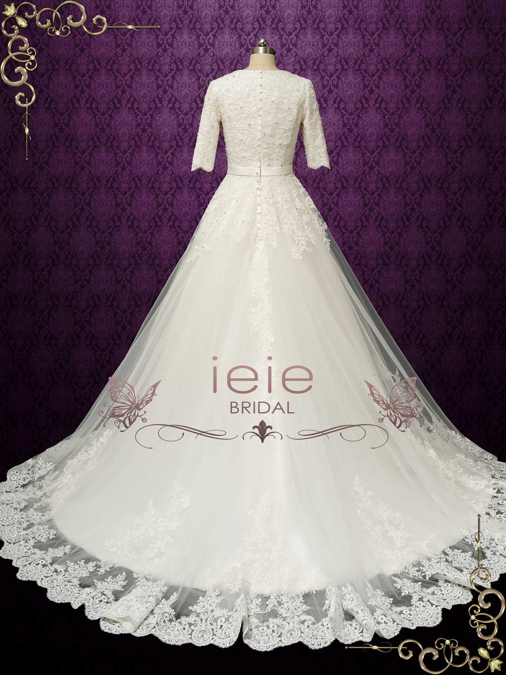 modest a line wedding dresses Bridal by Mon Cheri TR11972 Court Neck A-Line Bridal Gown this bridal gown is perfect for brides who desire elegance and a timeless look on their wedding day Radwa Modest A-Line Wedding Dress