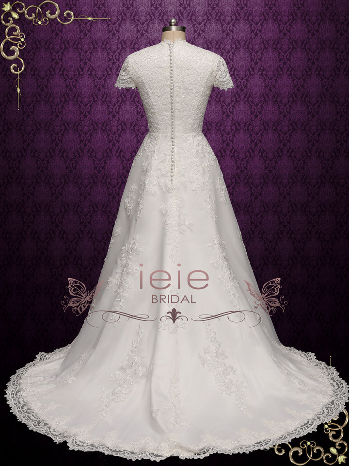 Modest Lace A-line Wedding Dress with Short Sleeves SALLINA