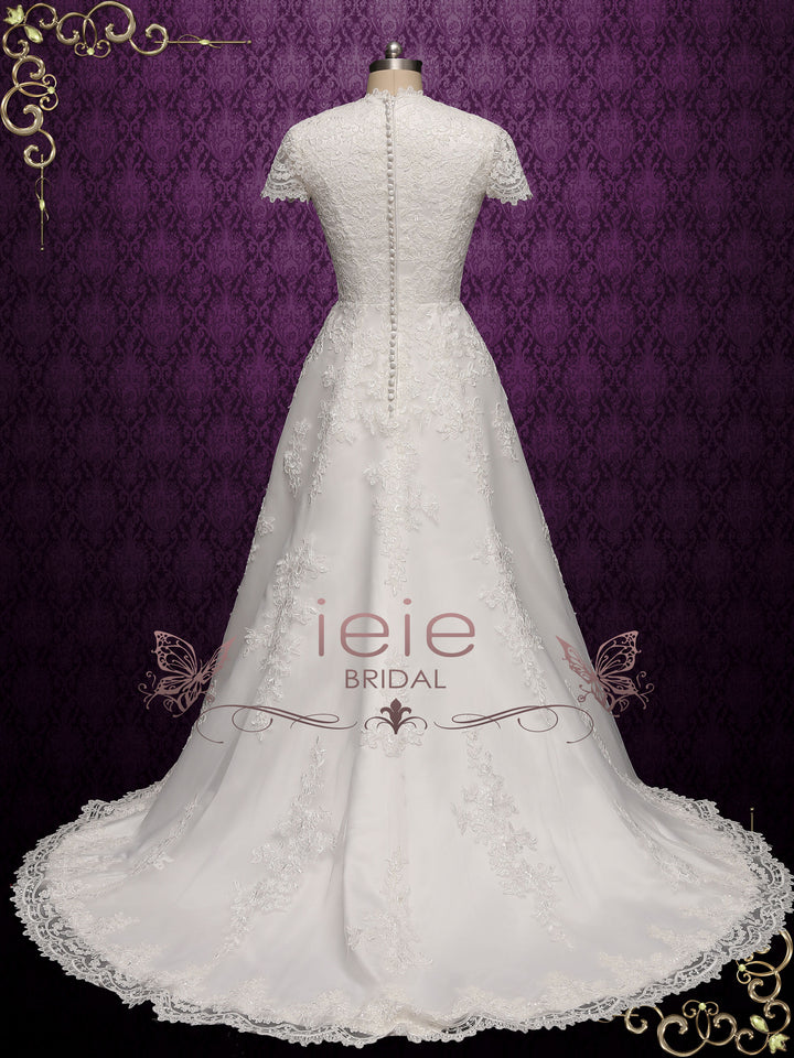 Modest Lace A-line Wedding Dress with Short Sleeves SALLINA ieie Modest Lace A-line Wedding Dress with Short Sleeves SALLINA ieie