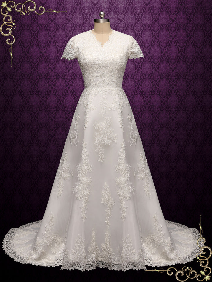 Modest Lace A-line Wedding Dress with Short Sleeves SALLINA