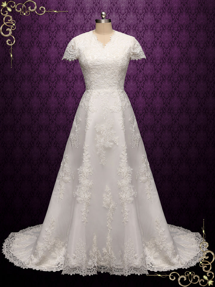 Modest Lace A-line Wedding Dress with Short Sleeves SALLINA ieie Modest Lace A-line Wedding Dress with Short Sleeves SALLINA ieie