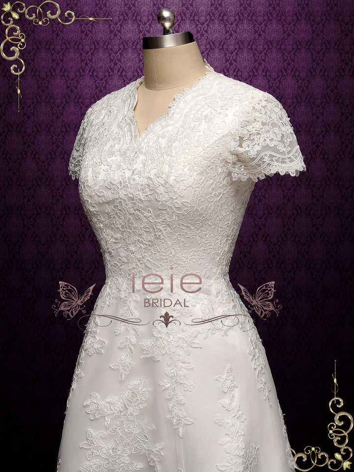 Modest Lace A-line Wedding Dress with Short Sleeves SALLINA