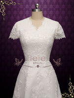 Modest Lace A-line Wedding Dress with Short Sleeves SALLINA