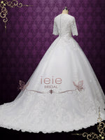 Modest Lace Ball Gown Wedding Dress with Sleeves CHESTER