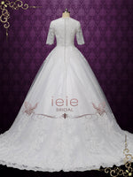 Modest Lace Ball Gown Wedding Dress with Sleeves CHESTER