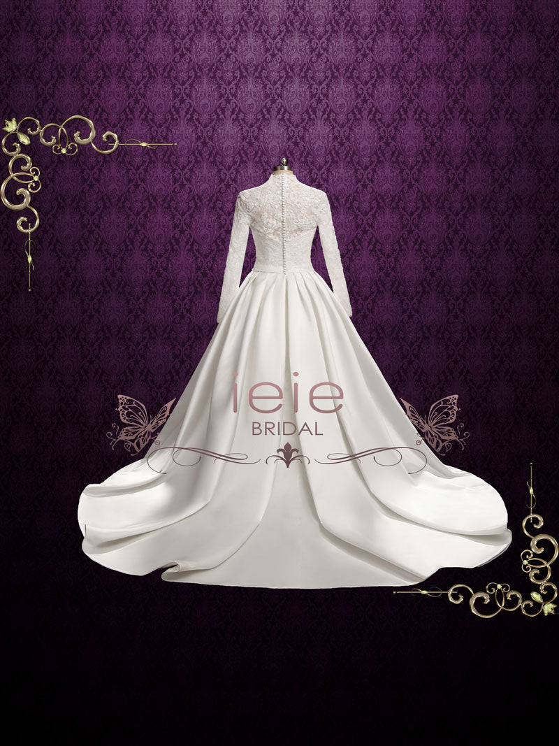 Classic Lace Ball Gown Wedding Dress with Long Lace Sleeves KATHERINE