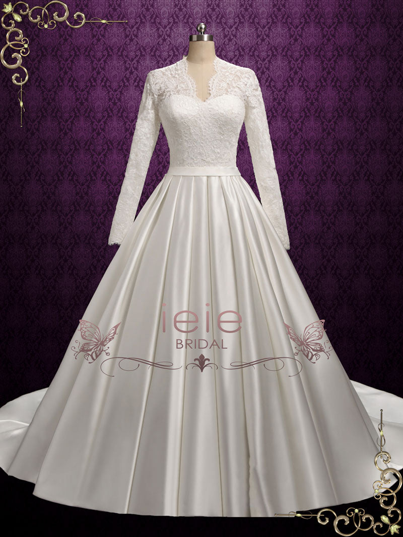 Classic Lace Ball Gown Wedding Dress with Long Lace Sleeves KATHERINE