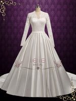 Classic Lace Ball Gown Wedding Dress with Long Lace Sleeves KATHERINE