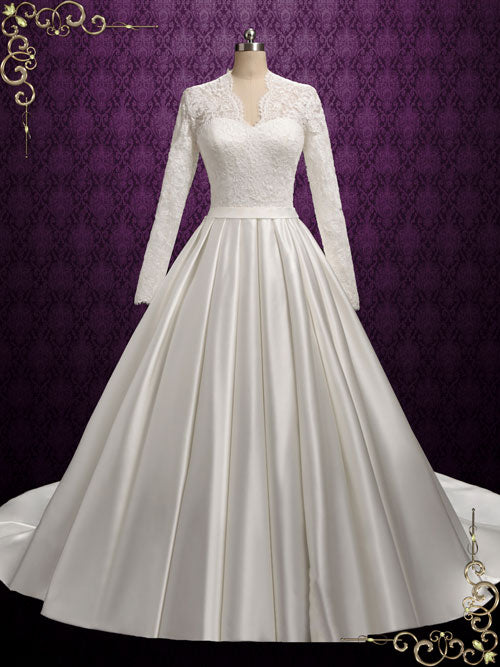 Classic Lace Ball Gown Wedding Dress with Long Lace Sleeves KATHERINE