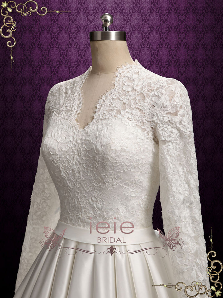 Classic Lace Ball Gown Wedding Dress with Long Lace Sleeves KATHERINE