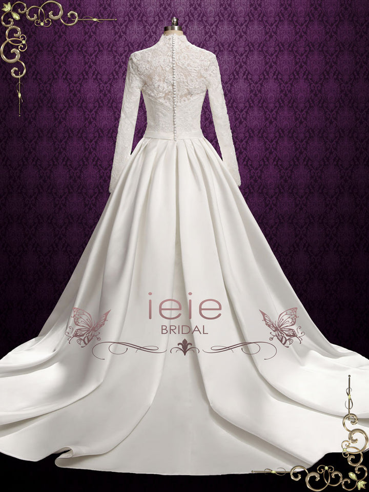 Classic Lace Ball Gown Wedding Dress with Long Lace Sleeves KATHERINE