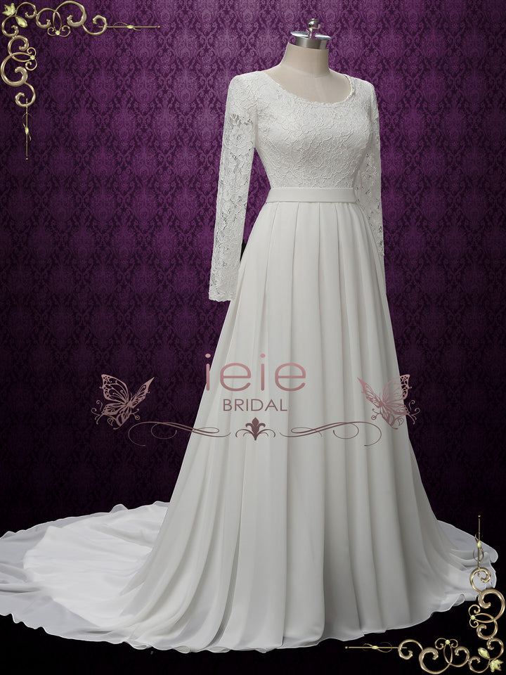 Modest Long Sleeves Chiffon Lace Wedding Dress ALURA