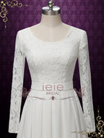 Modest Long Sleeves Chiffon Lace Wedding Dress ALURA