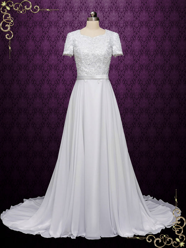 Modest Lace Wedding Dress with Short Sleeves ARYA
