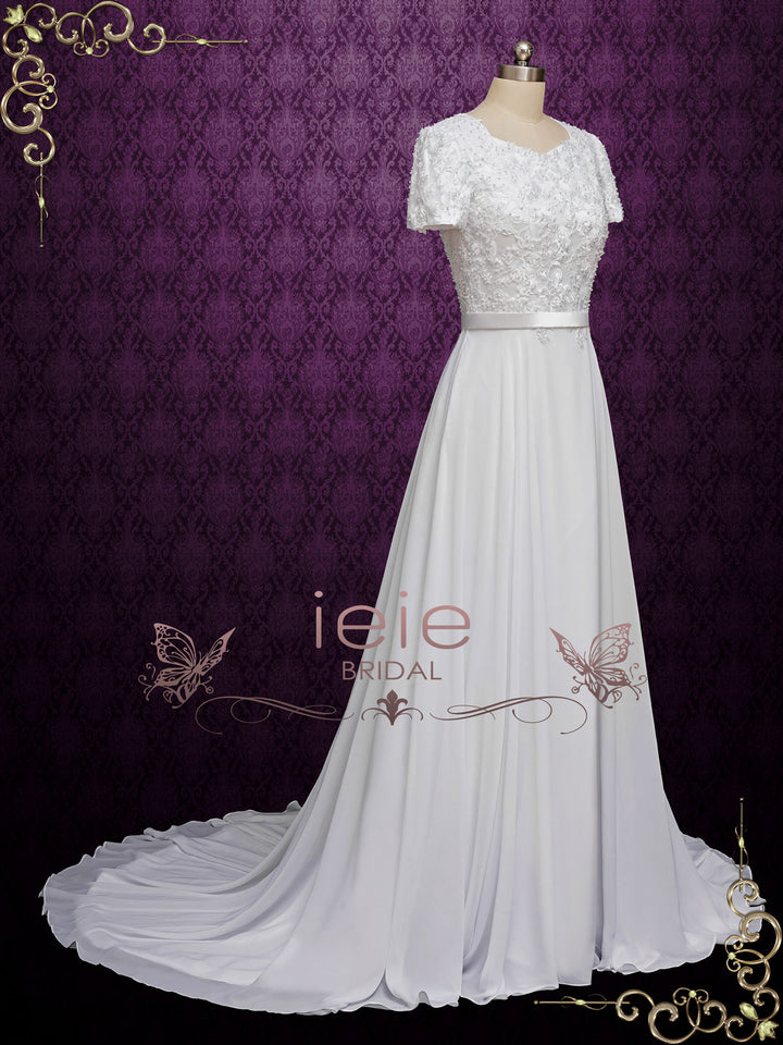 Modest Lace Wedding Dress with Short Sleeves ARYA